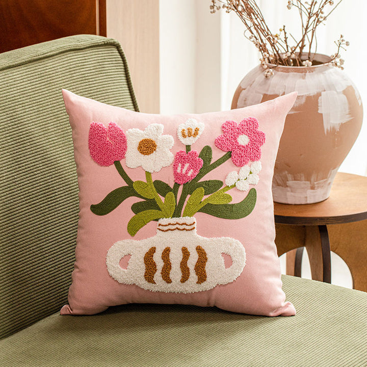 Embroidered Floral Cushion Cover