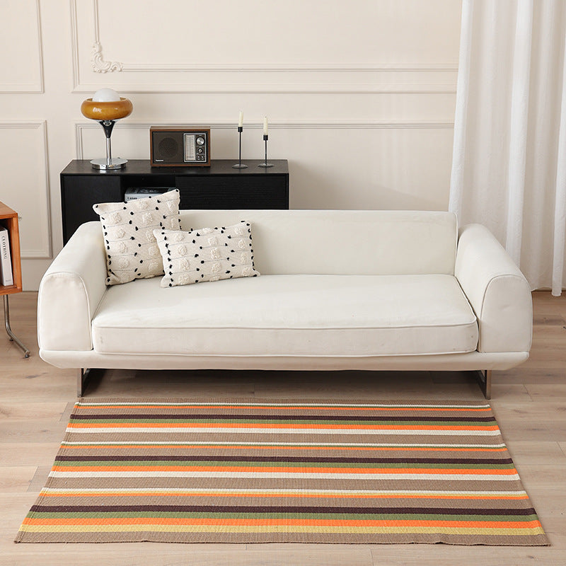 Striped Flat-Woven Cotton Rug in Kilim Style