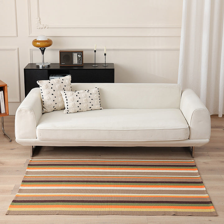 Striped Flat-Woven Cotton Rug in Kilim Style