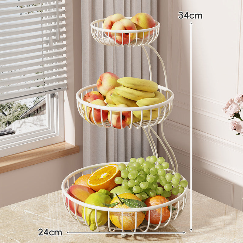 Tiered Curved-Frame Open-Wire Fruit Bowl Stand