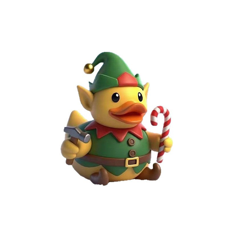 Funny rubber duck in craftsman's outfit