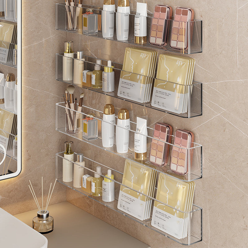 Wall-Mounted Clear Acrylic Two-Tier Bathroom Shelf Organizer with Raised Front