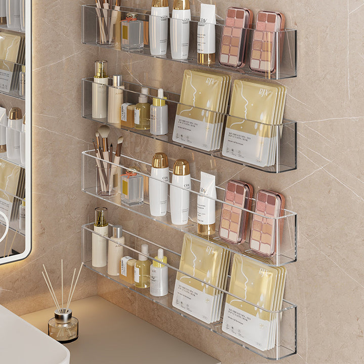 Wall-Mounted Clear Acrylic Two-Tier Bathroom Shelf Organizer with Raised Front