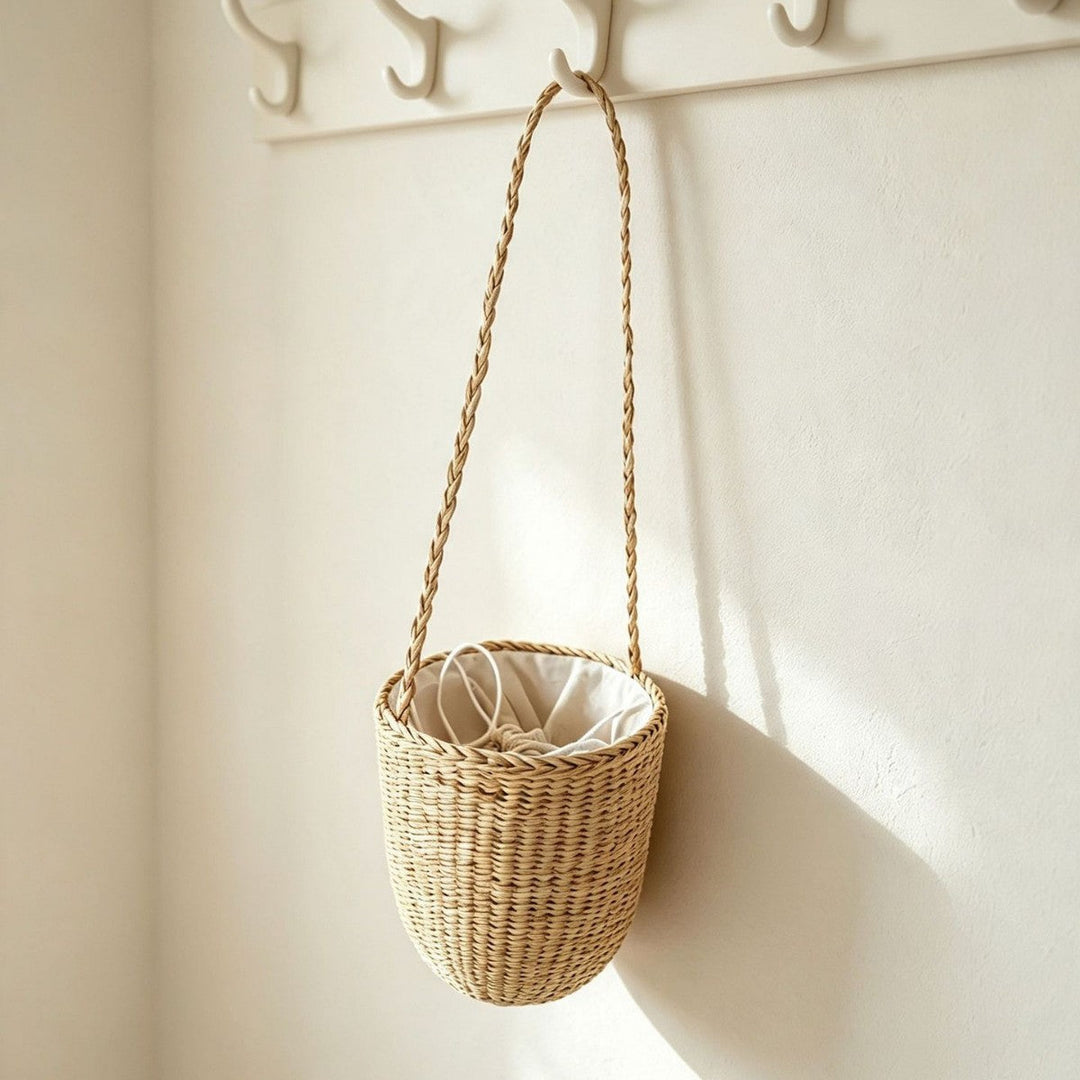 Handcrafted Natural Fiber Hanging Storage Basket