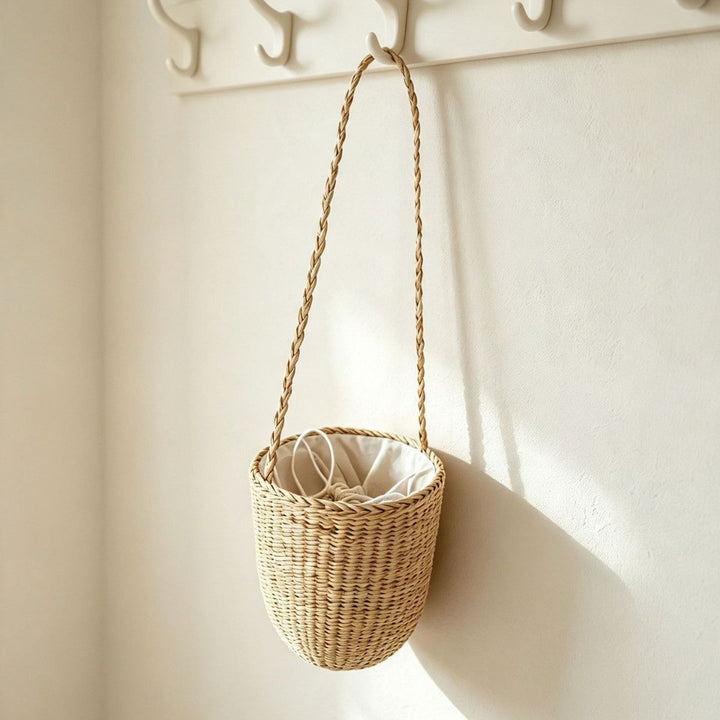 Handcrafted Natural Fiber Hanging Storage Basket