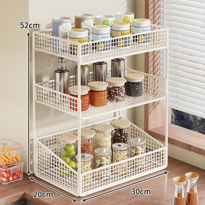 Compact Three-Tier Wire-Mesh Countertop Canister & Spice Organizer