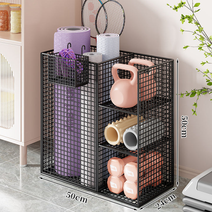Rolling Mesh Fitness Storage Cart with Vertical Yoga Mat Slot and Shelved Compartments