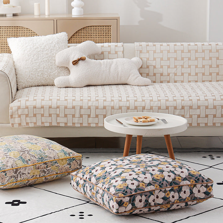 Large decorative seat and floor cushion with floral pattern