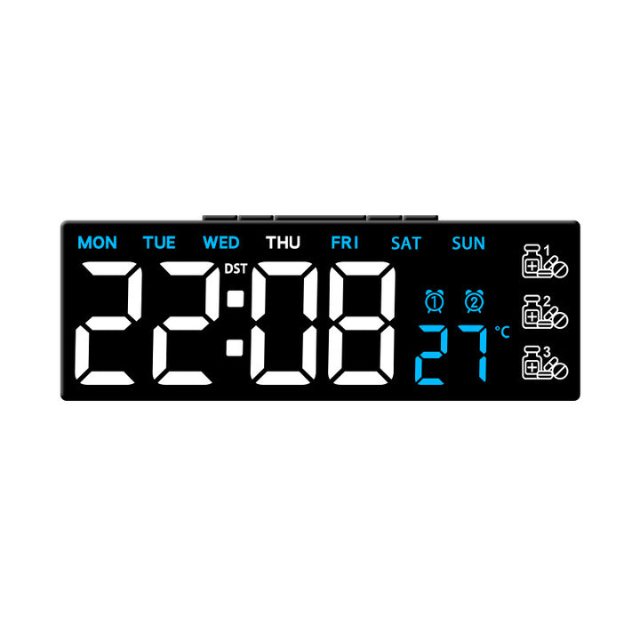 Digital LED desk clock with temperature and day of the week display