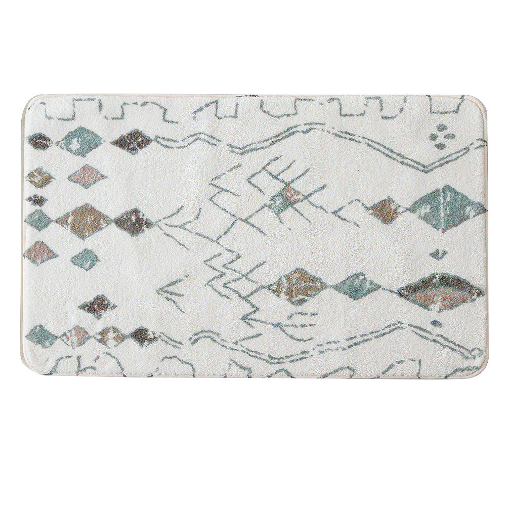 Boho cotton bath mat with fringes and geometric diamond pattern
