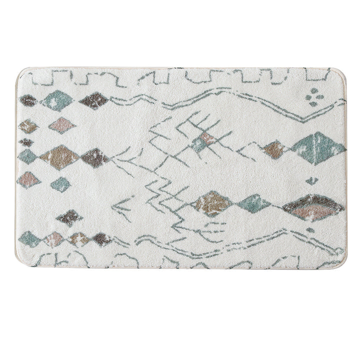 Boho cotton bath mat with fringes and geometric diamond pattern