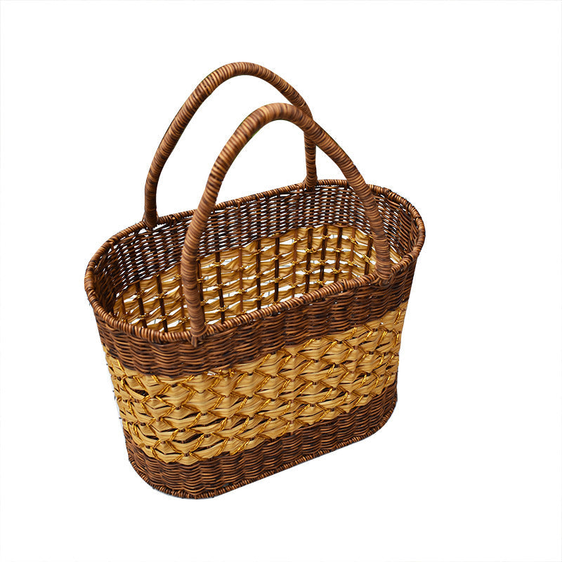 Decorative Handwoven Rattan Tote Basket