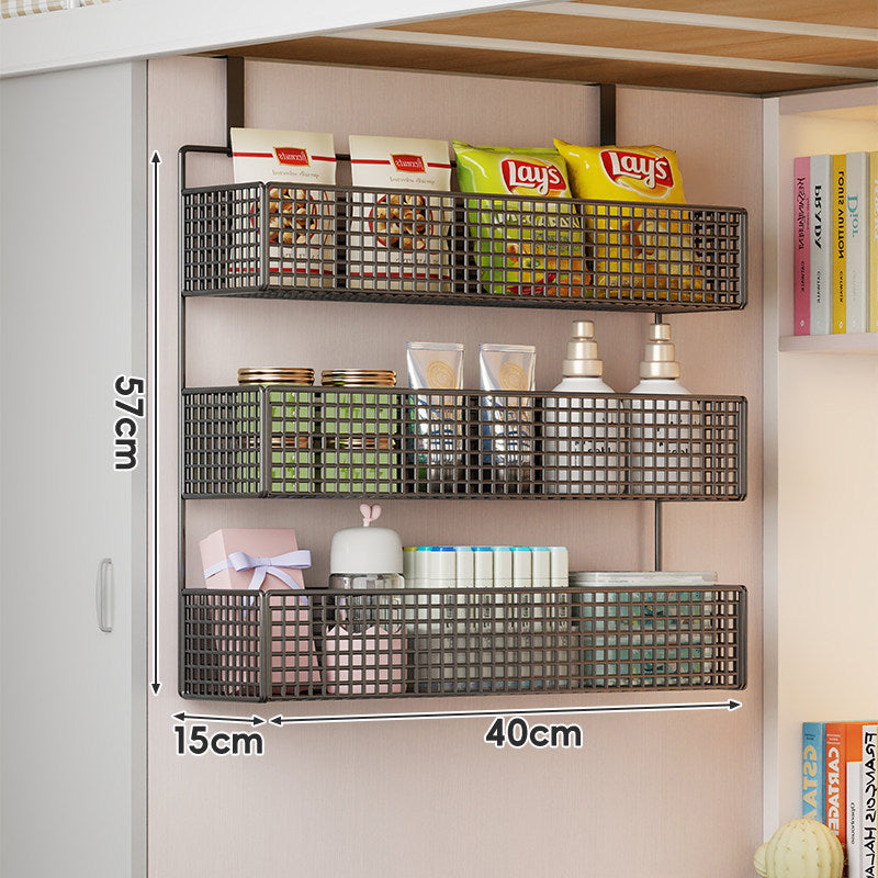 Wall-Mounted Grid Mesh Stacked Tiered Pantry and Bathroom Storage Baskets