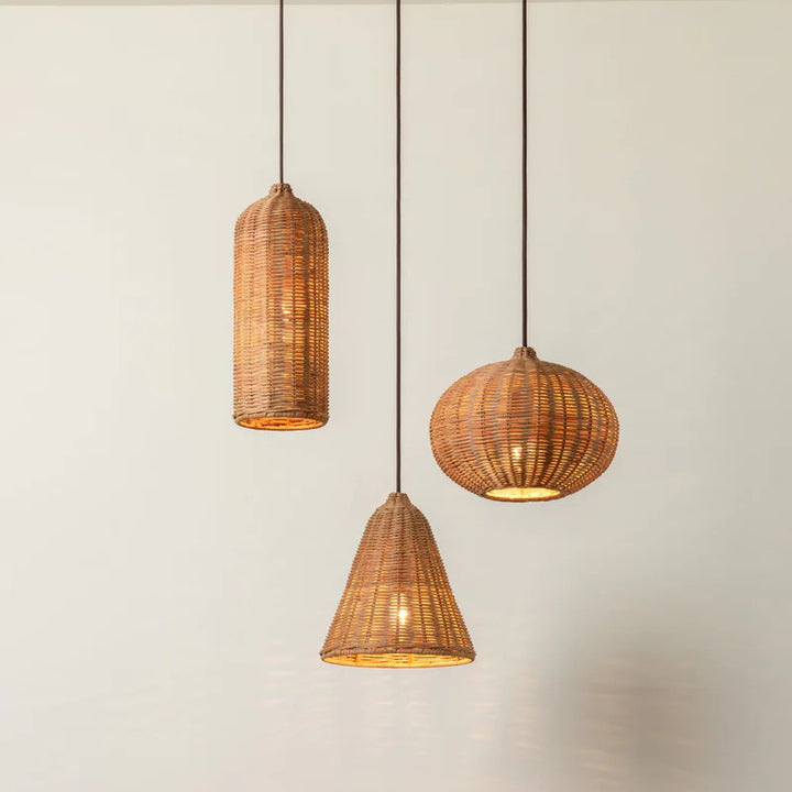 Handmade pendant light made of braided rattan