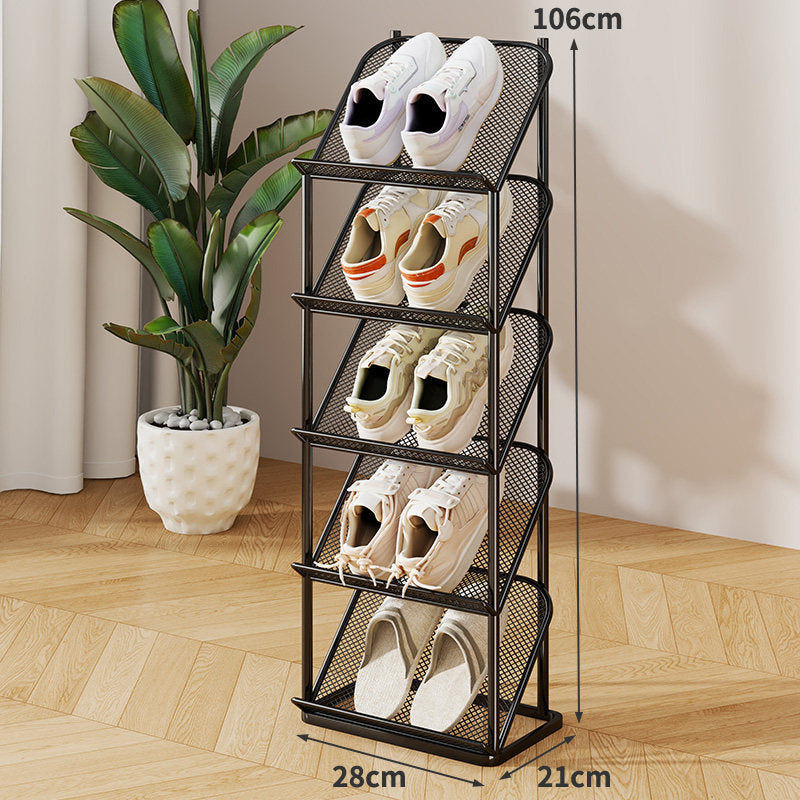 Vertical Multi-Tier Slim Mesh Shoe Rack Organizer with Angled Shelves and Space-Saving Footwear Stand