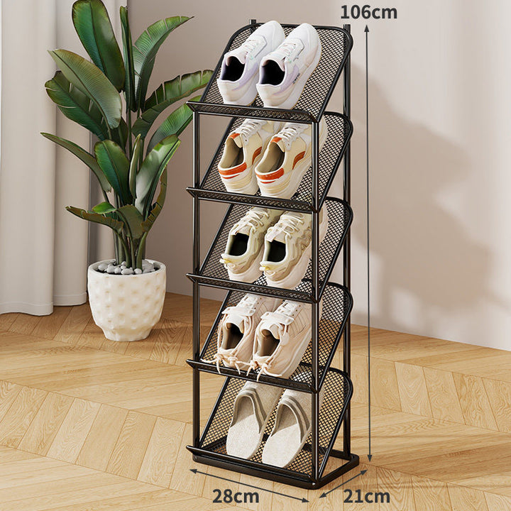 Vertical Multi-Tier Slim Mesh Shoe Rack Organizer with Angled Shelves and Space-Saving Footwear Stand