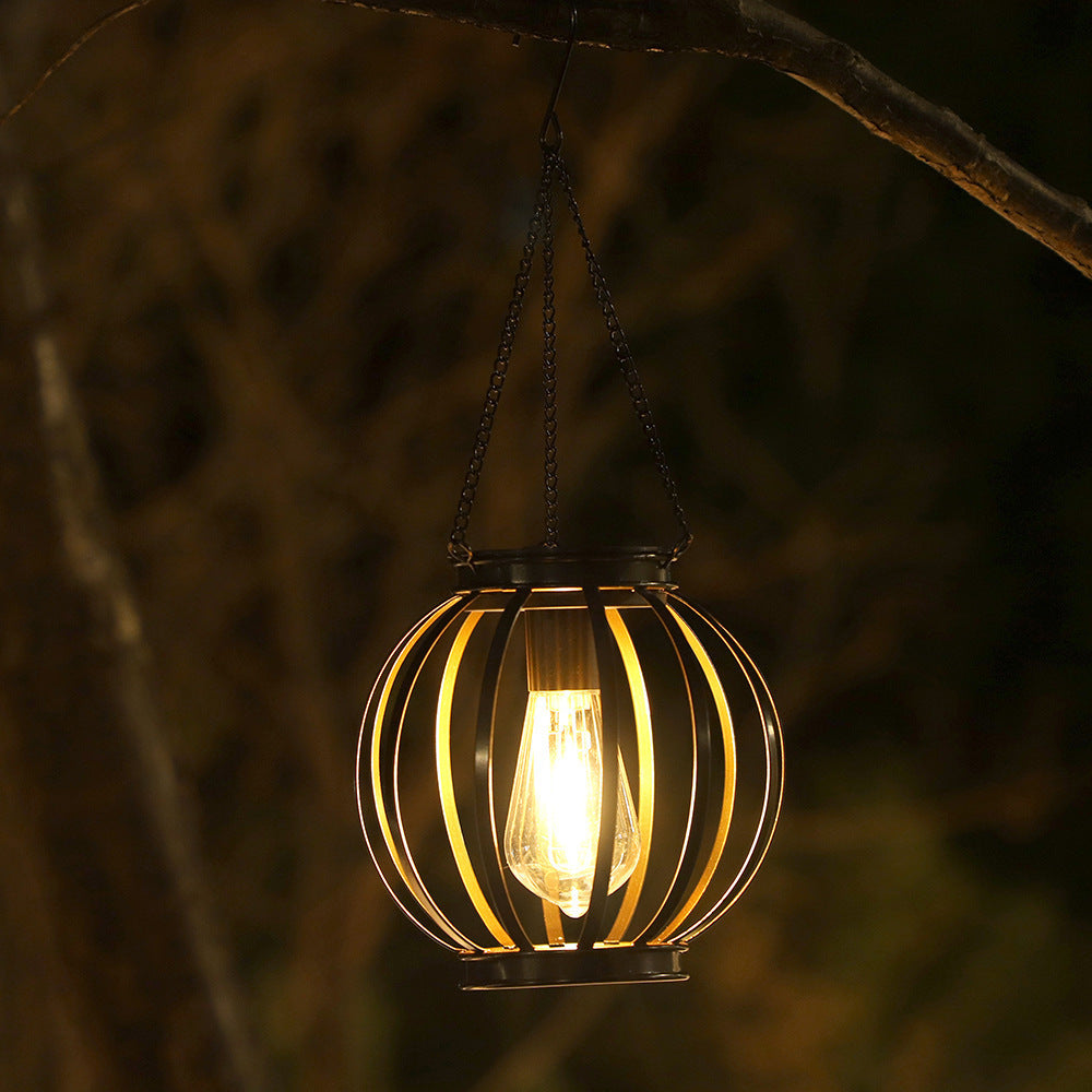 Outdoor Solar Hanging Lights in Metal Cage with Warm LED Candle Light