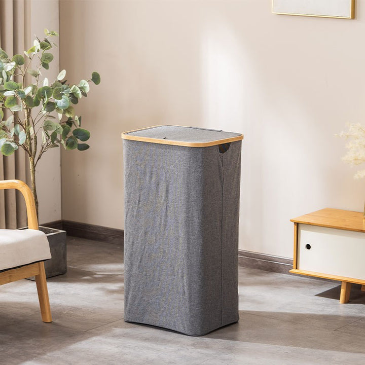 Laundry basket with removable lid and bamboo frame