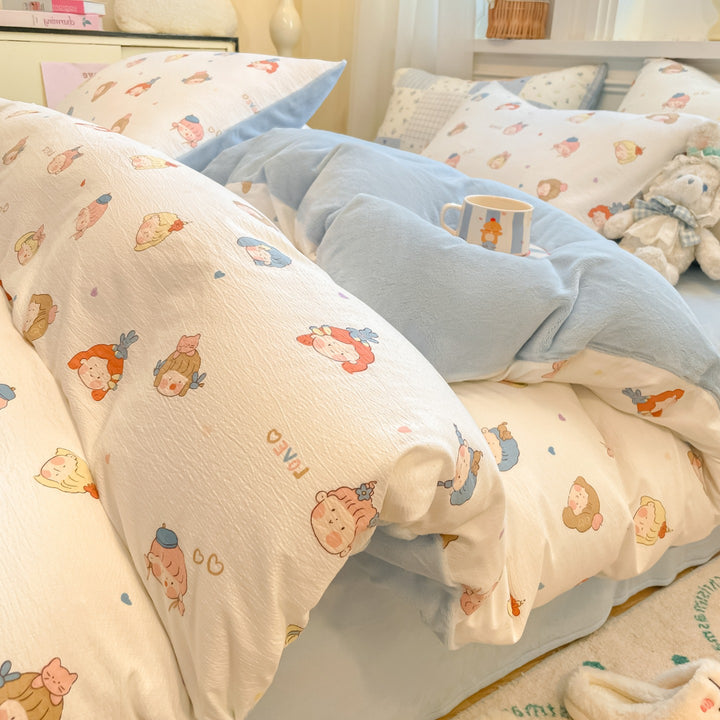 Playful Cartoon Print Duvet Cover Set