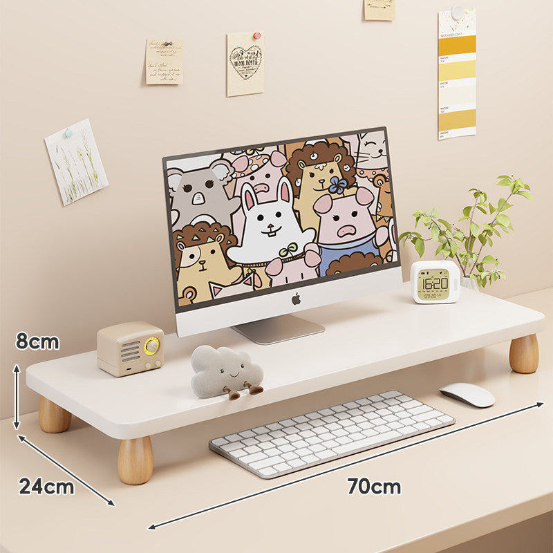 Solid Wood Low-Profile Monitor and Display Riser with Rounded Peg Legs and Keyboard Slide-Out Space
