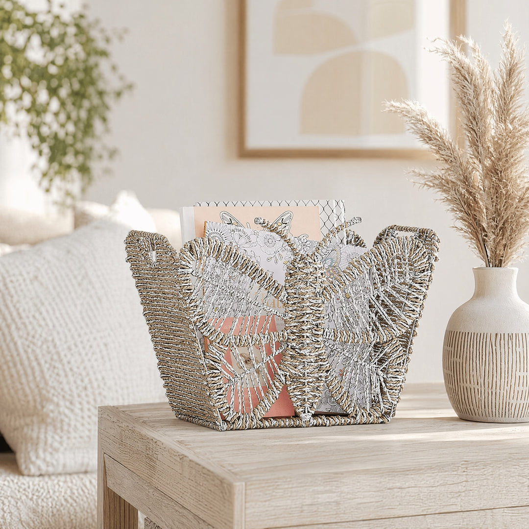 Decorative storage basket with butterfly design
