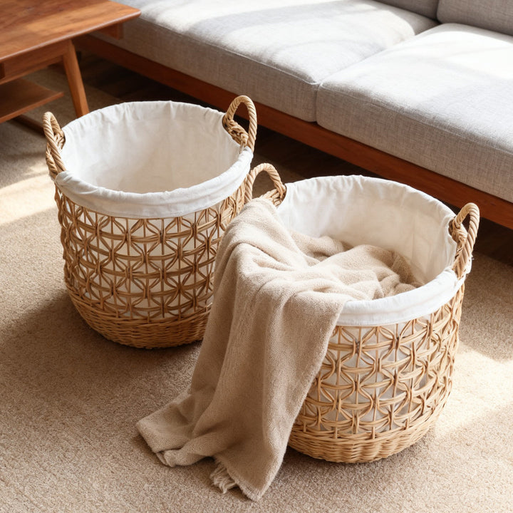 Handwoven storage basket made of natural material