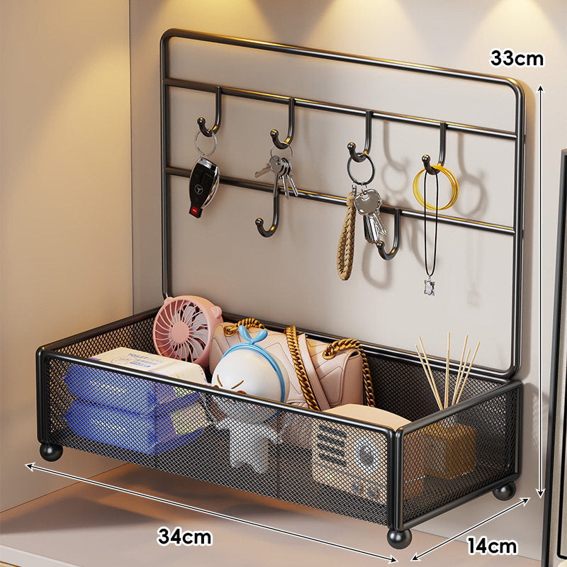 Mesh Two-Tier Entryway Organizer with Key Hooks and Deep Mesh Baskets