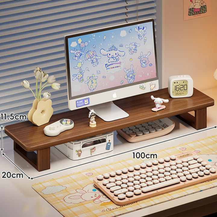 Bamboo Desktop Monitor Riser with Under-Shelf Keyboard Storage and Cable Management