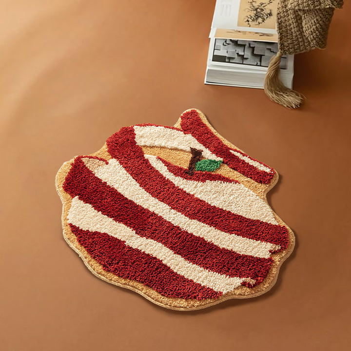 Hand-tufted decorative doormat in apple shape made of cotton blend with non-slip bottom