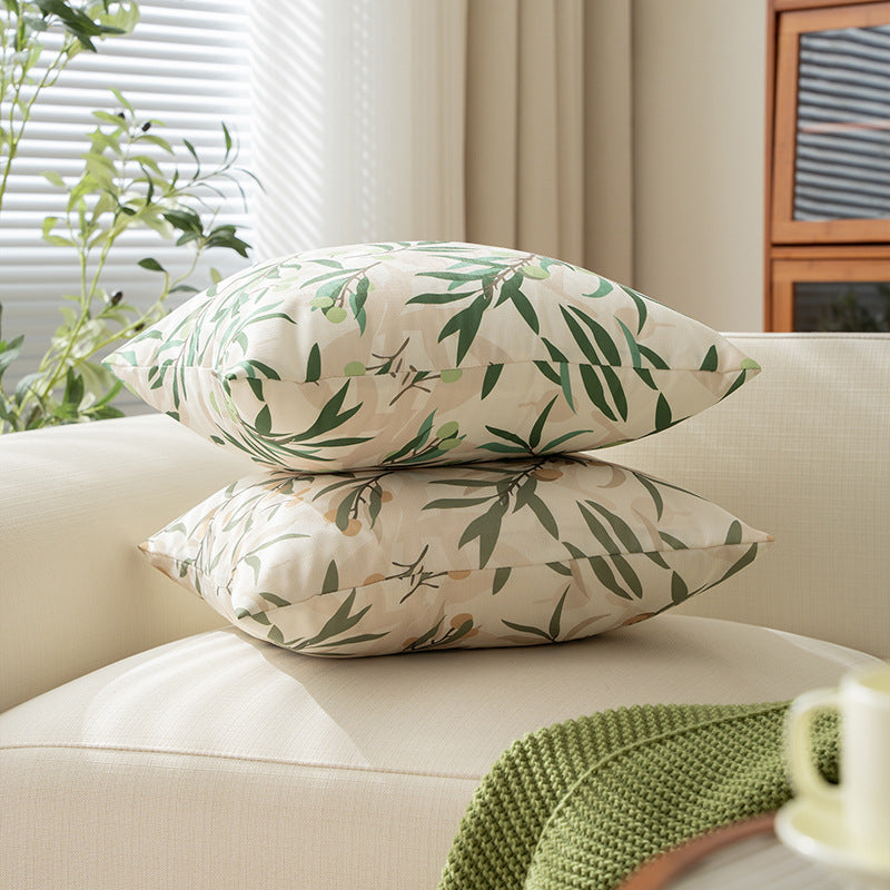 Rectangular decorative cushion with sketchy floral print and fine linen look