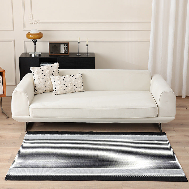 Striped Flat-Woven Cotton Rug in Kilim Style