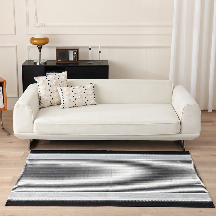 Striped Flat-Woven Cotton Rug in Kilim Style