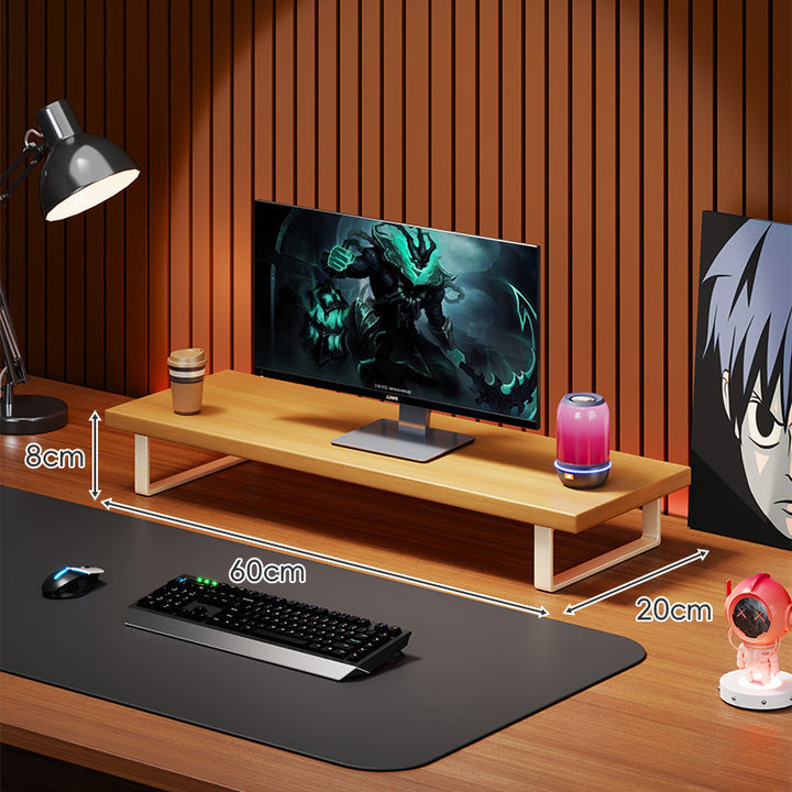 Elevated Solid Wood Ergonomic Monitor Riser Shelf with Metal Frame Stand