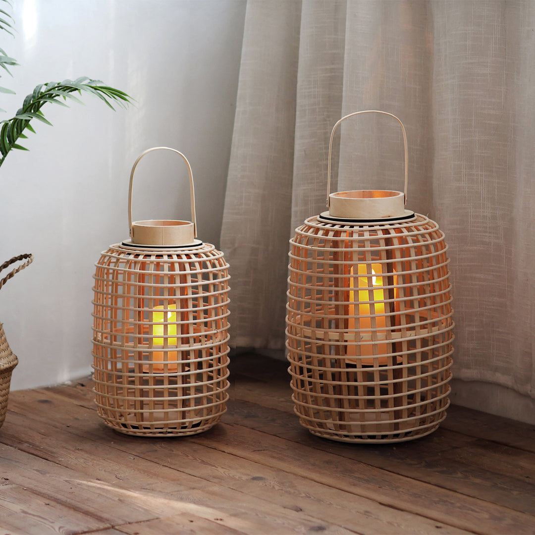 Rustic lantern made of woven material