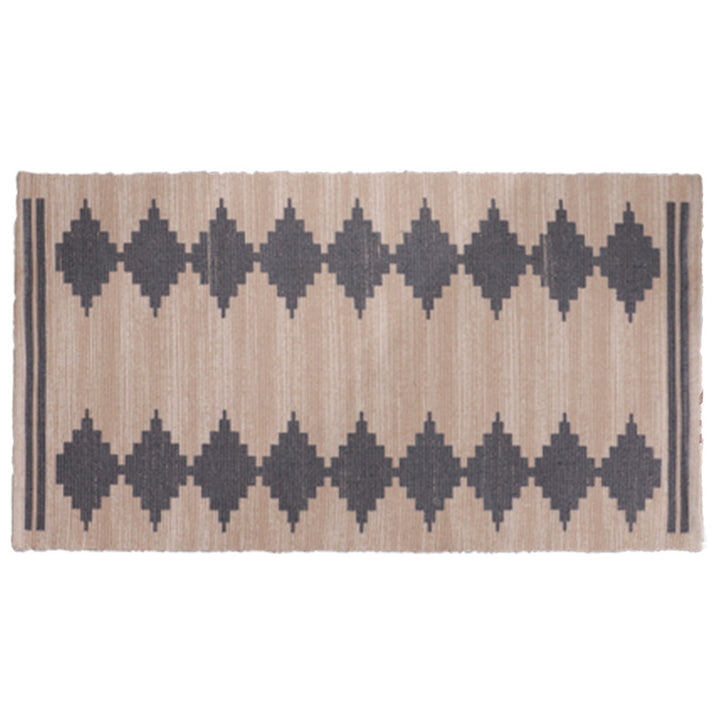 Flat-woven decorative living room rug with geometric ethnic medallion