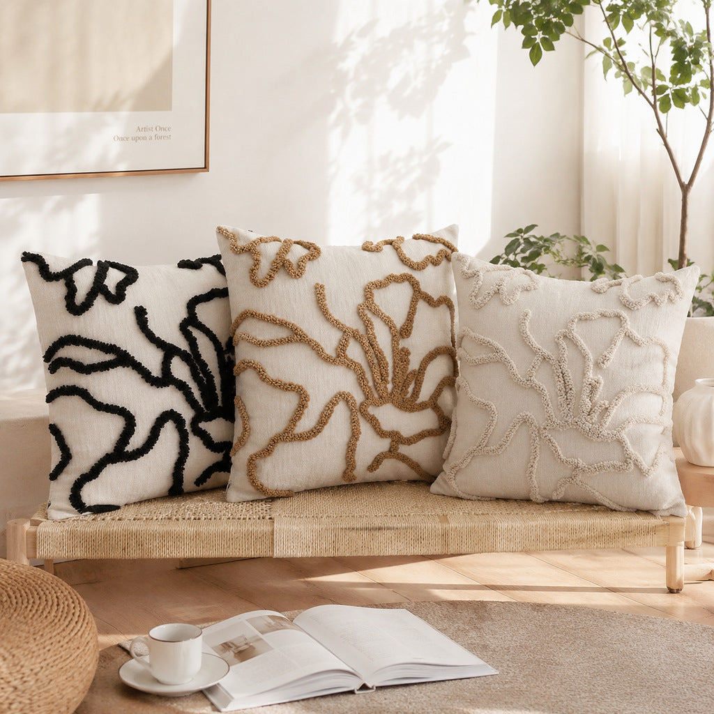 Textured Floral Embellished Throw Pillow