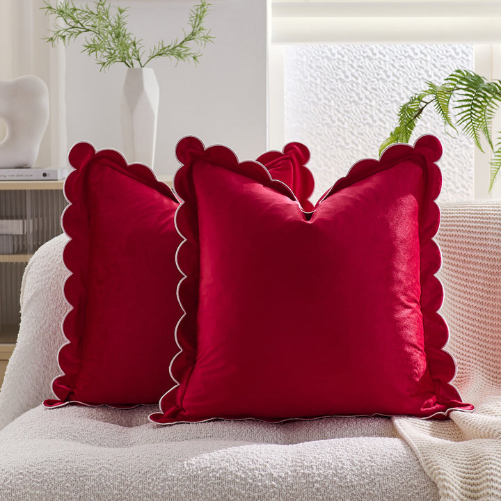Plush Scalloped Velvet Throw Pillow Cover