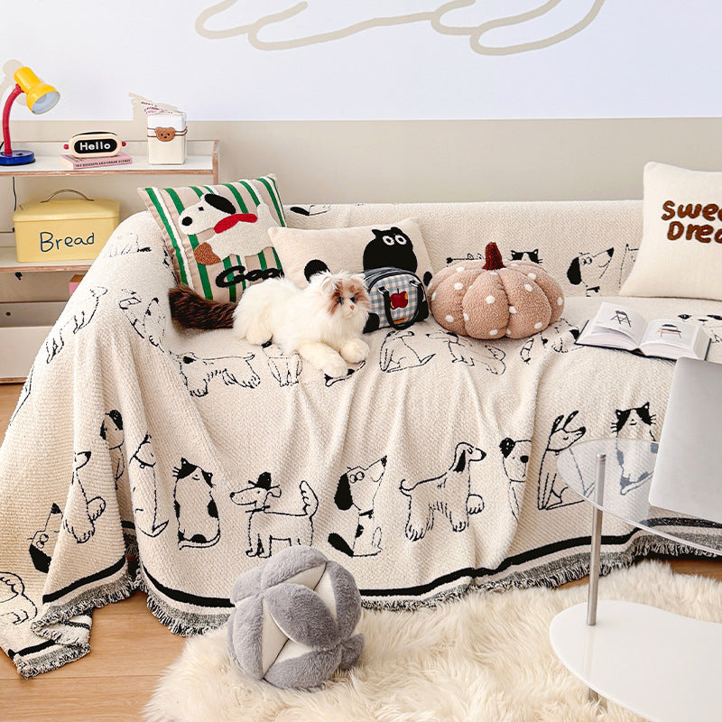 Decorative Pet-Themed Sofa Throw Blanket