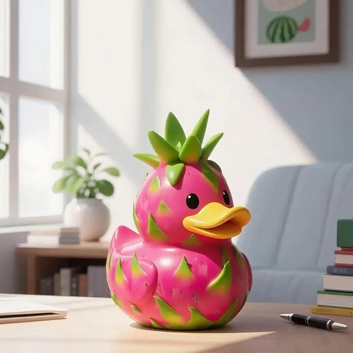 Funny rubber duck with strawberry design
