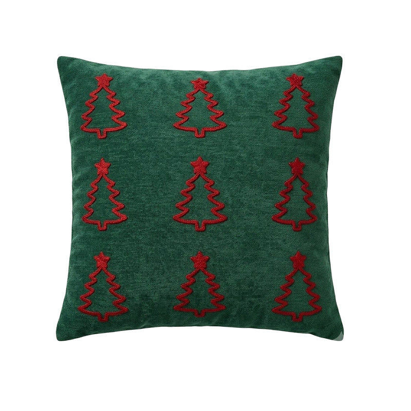 Holiday Holly Embroidered Velveteen Throw Pillow with Pom Berry Accents
