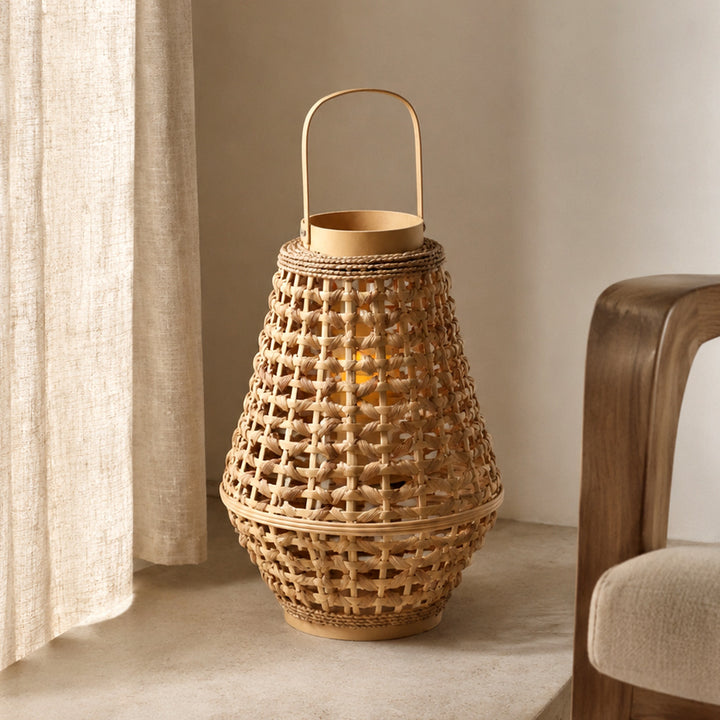 Elegant lantern made of braided rattan