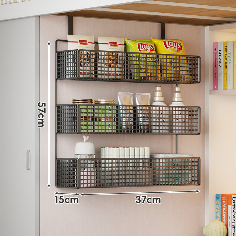 Wall-Mounted Grid Mesh Stacked Tiered Pantry and Bathroom Storage Baskets