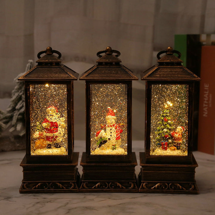 Vintage Christmas lantern with snowman and LED lighting