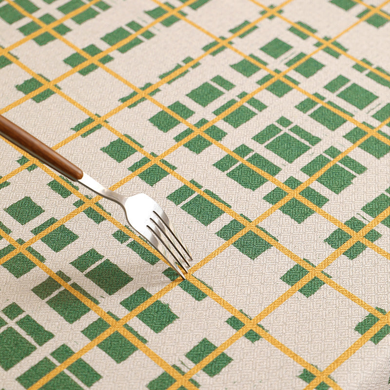 Light cotton-linen tablecloth with checked grid pattern and easy-care surface
