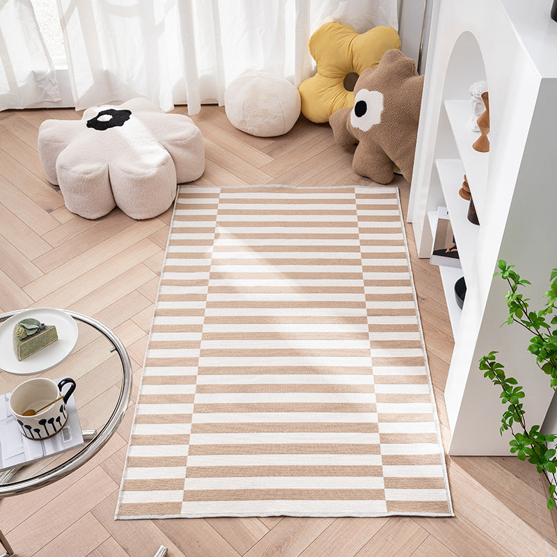 Flat-woven living room runner rug with geometric semicircle design and PVC anti-slip backing