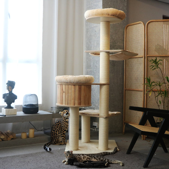 Cozy cat tree with multiple levels