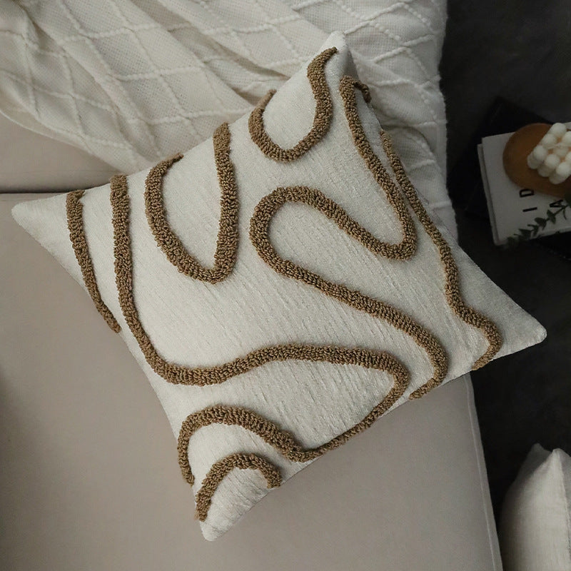 Square decorative cushion cover with hand-tufted loop appliqué and fine linen look