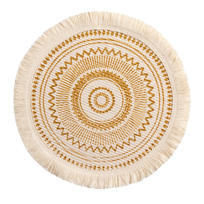 Round woven Boho rug mat with decorative fringes