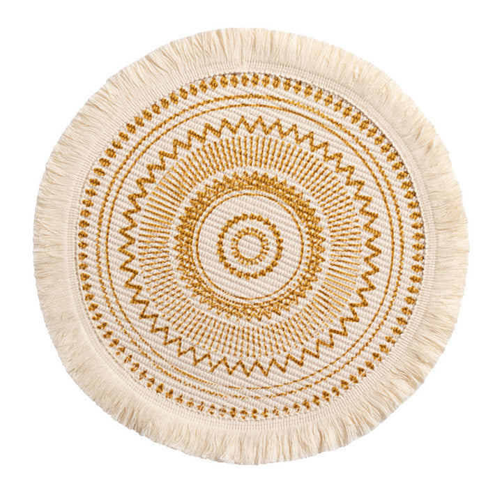 Round woven Boho rug mat with decorative fringes