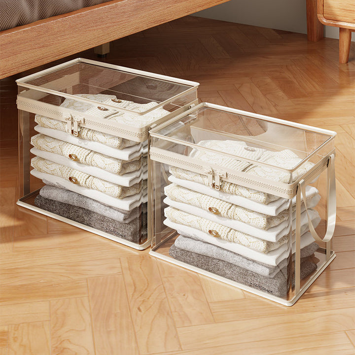 Clear Stackable Garment Storage Box with Lockable Zipper and Carry Handles